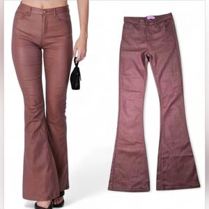 Edikted Luna Faux Leather Flare Pants Size Medium